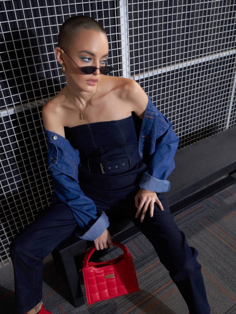 Women Navy Blue Off-Shoulder Belted Jumpsuit