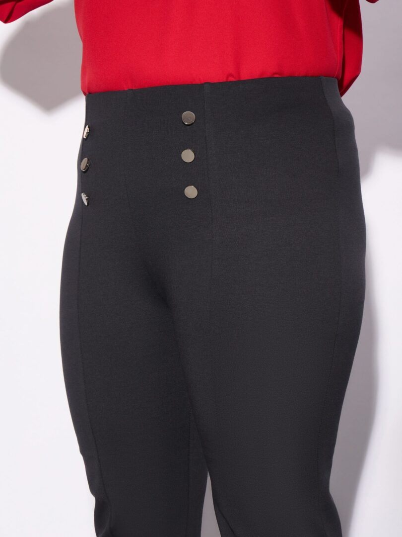 Women Grey Mock Button Detail Bell Bottom Trousers