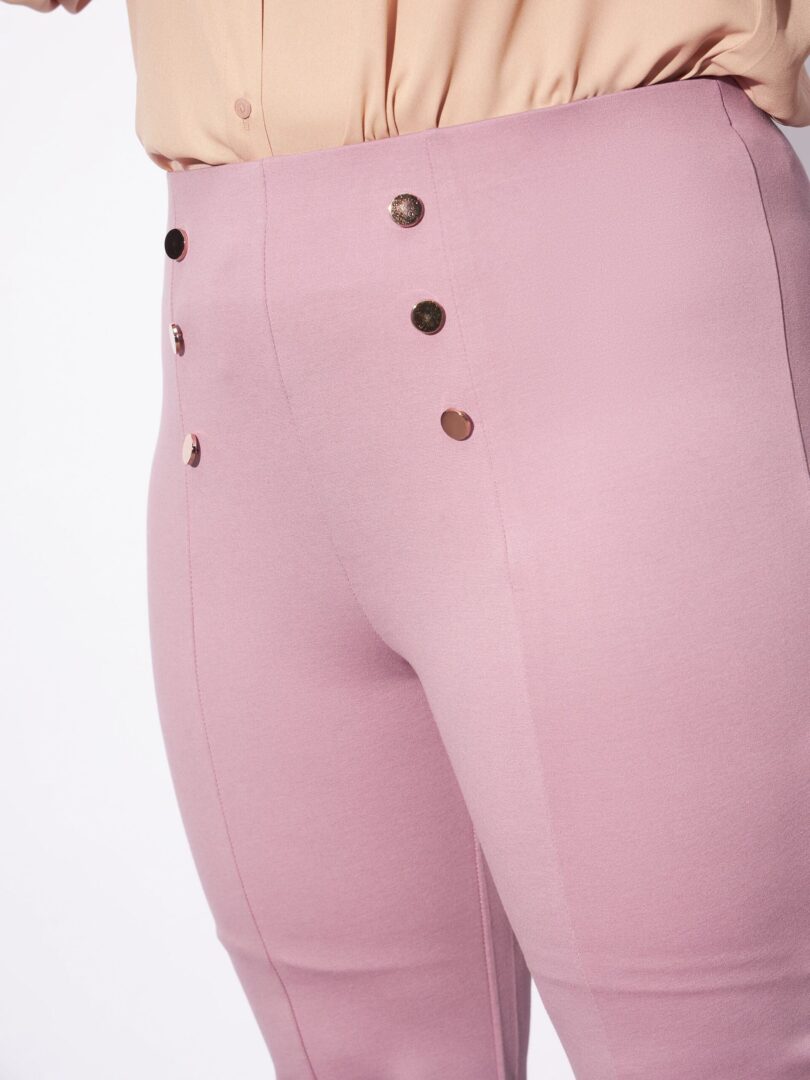 Women Pale Pink Mock Button Detail Bell Bottom Trousers