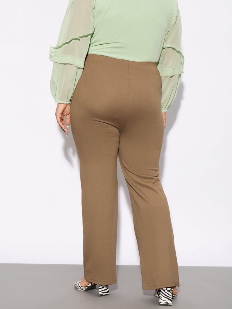 Women Beige Front Seam Straight Pants