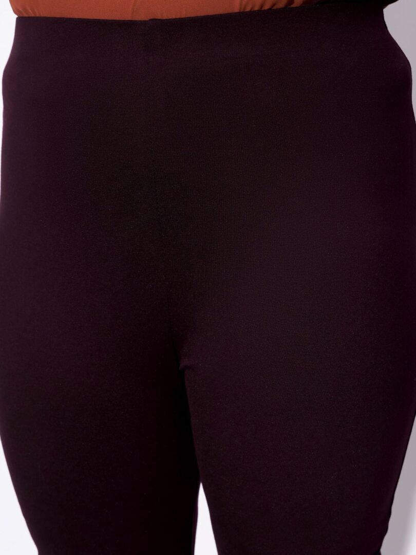 Women Burgundy Metal Zipper Hem Detail Pants