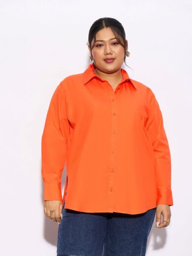 Women Orange Poplin Shirt