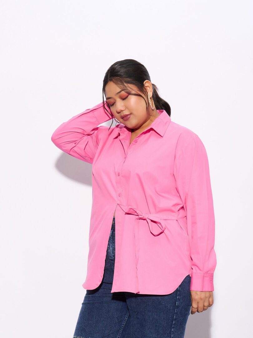 Women Pink Poplin Tie Up Shirt