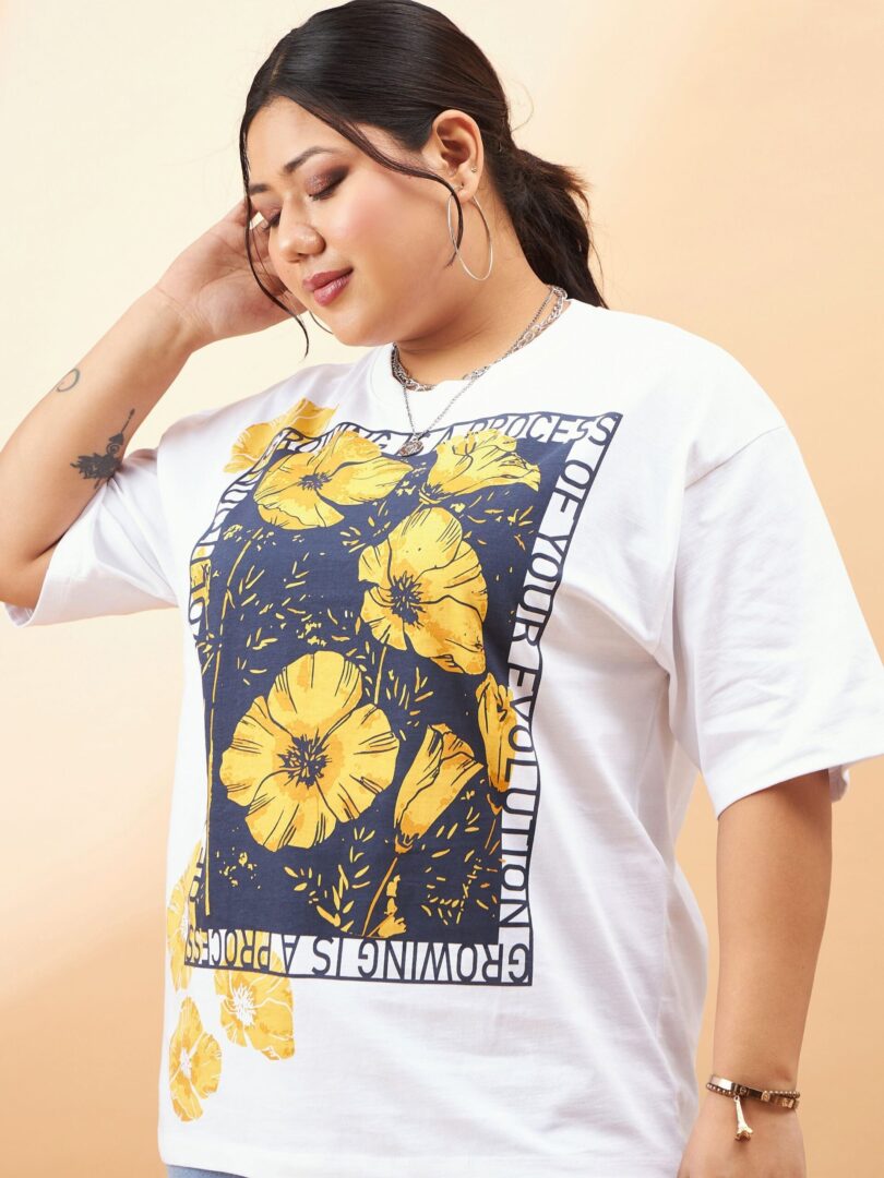 Women White Graphic Floral Print T-Shirt