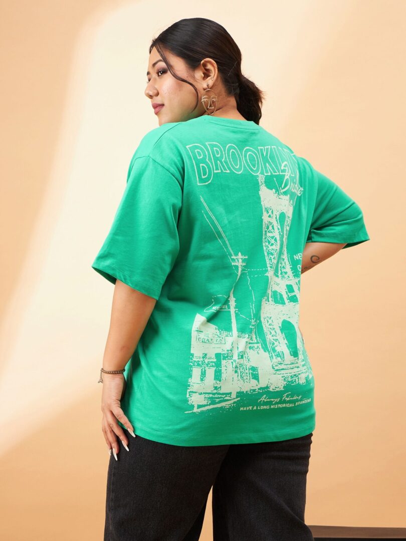 Women Green Graphic BROOKLYN Print T-Shirt