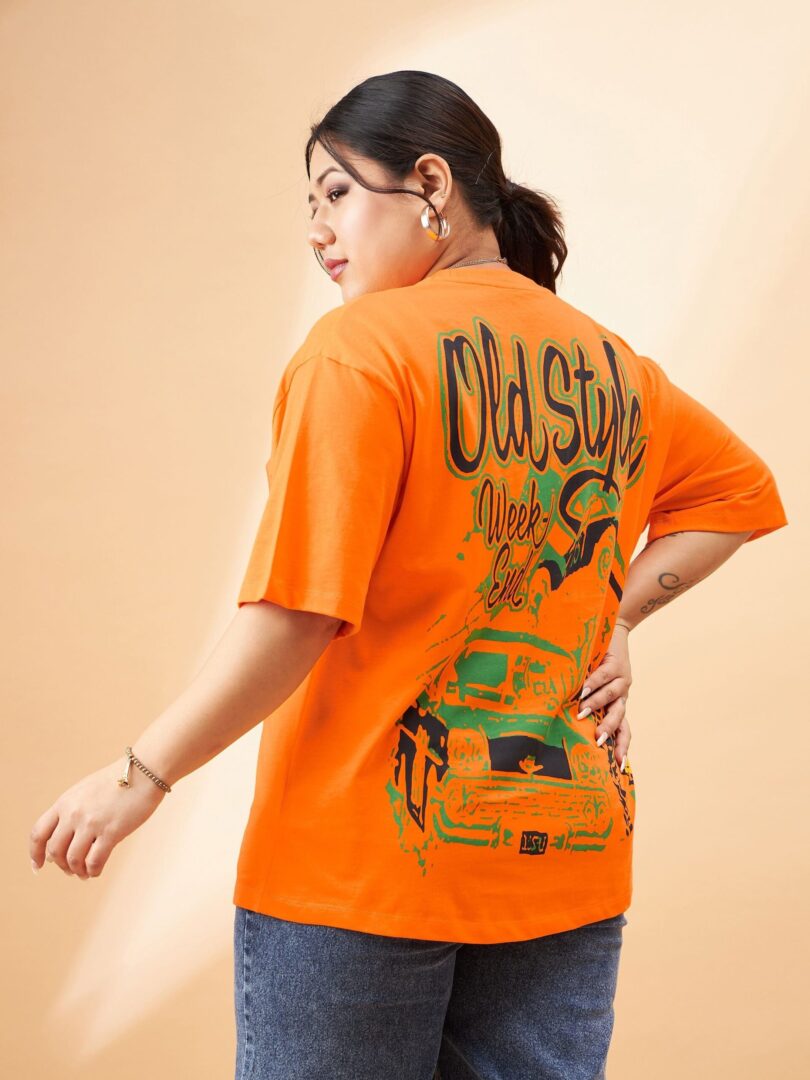 Women Orange Graphic Week End Print T-Shirt