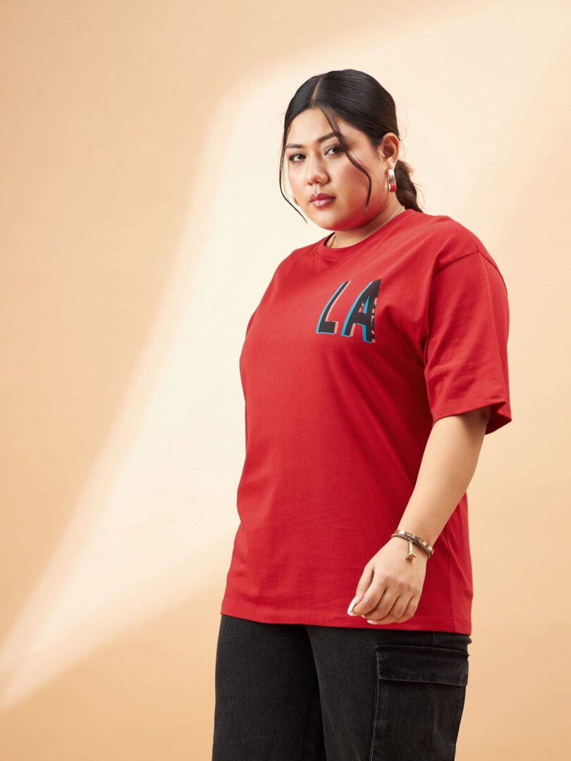 Women Red Graphic LA Print T-Shirt