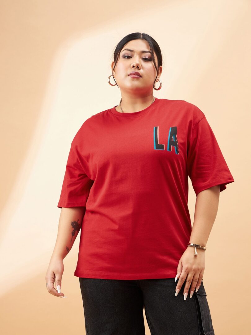 Women Red Graphic LA Print T-Shirt