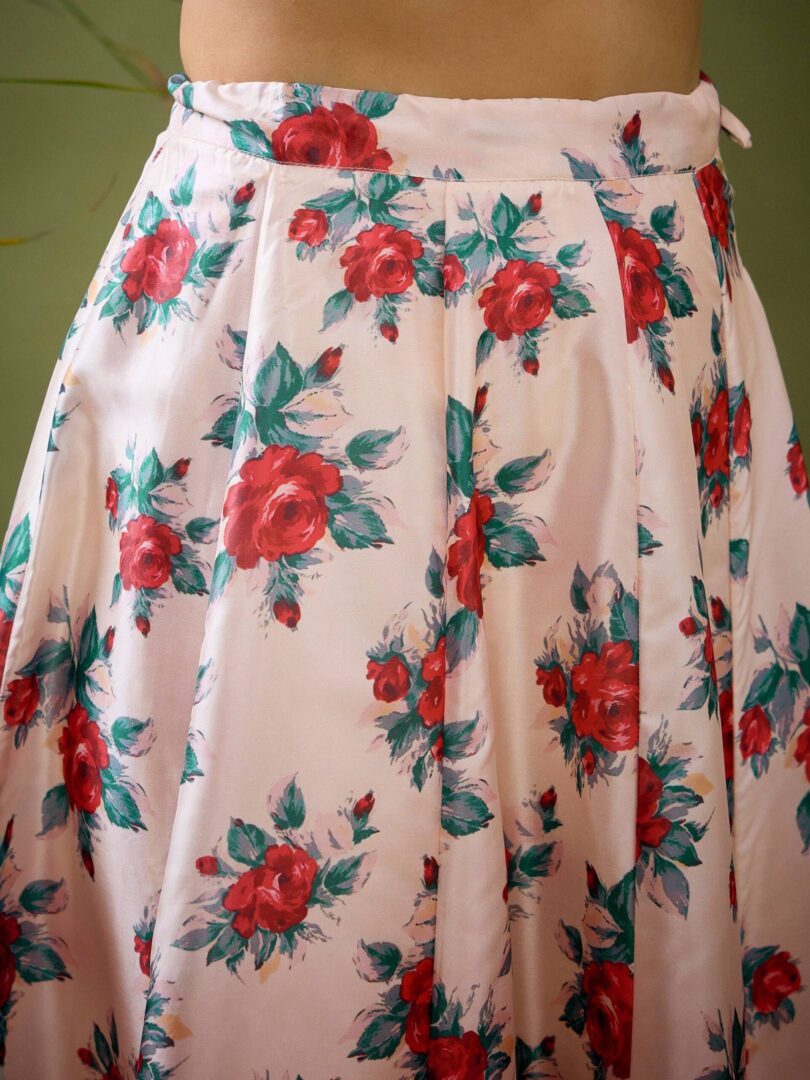Women Cream Floral Crop Top with Anarkali Skirt