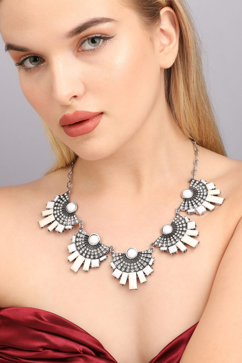 Silver Plated Designer Stone Party Necklace For Women