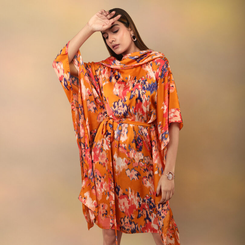 Printed cowl neck kaftan dress
