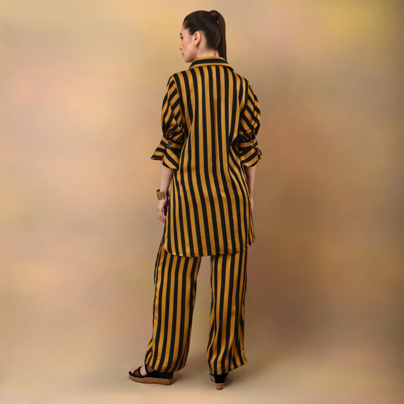 Mustard striped flared trousers