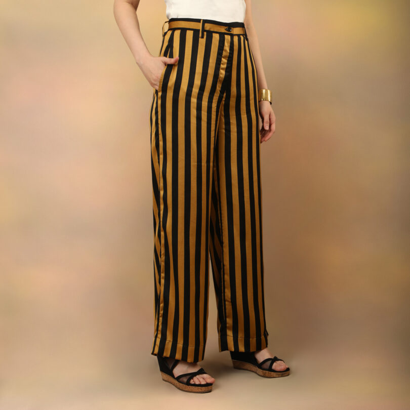 Mustard striped flared trousers