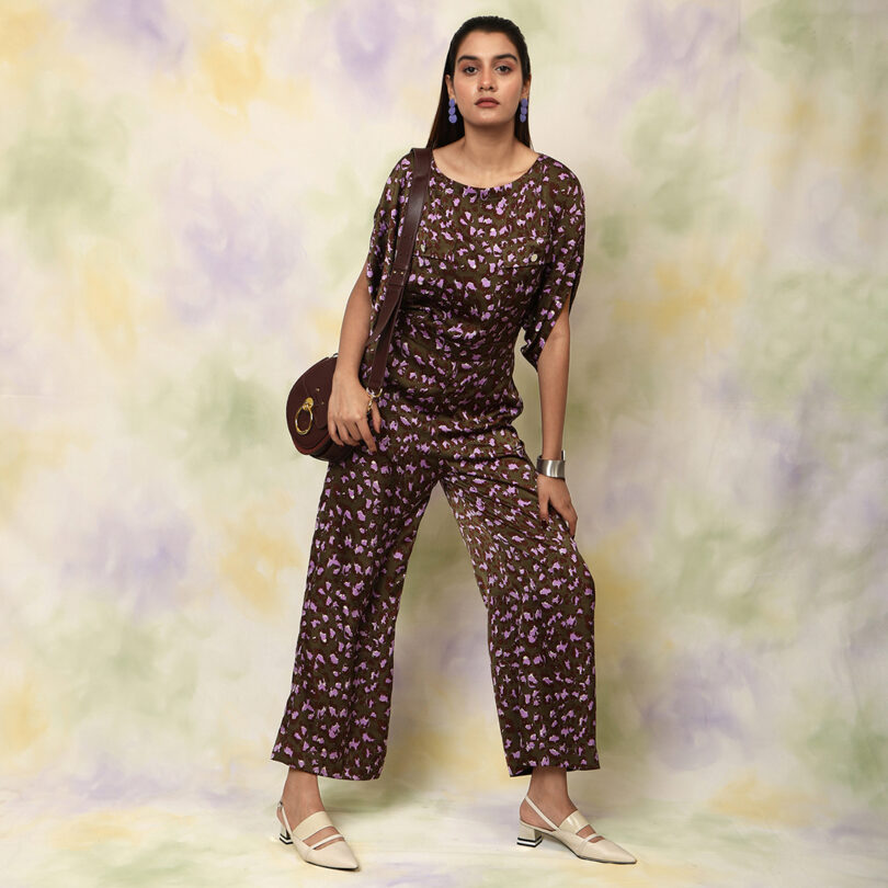 Animal print boat neck jumpsuit