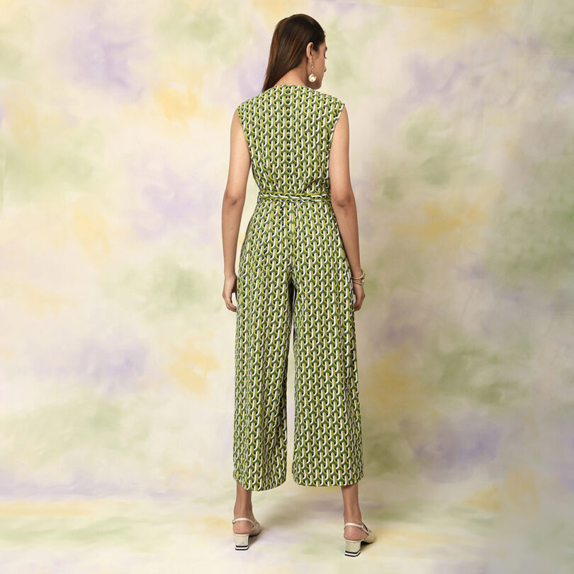 Printed Green zipper jumpsuit