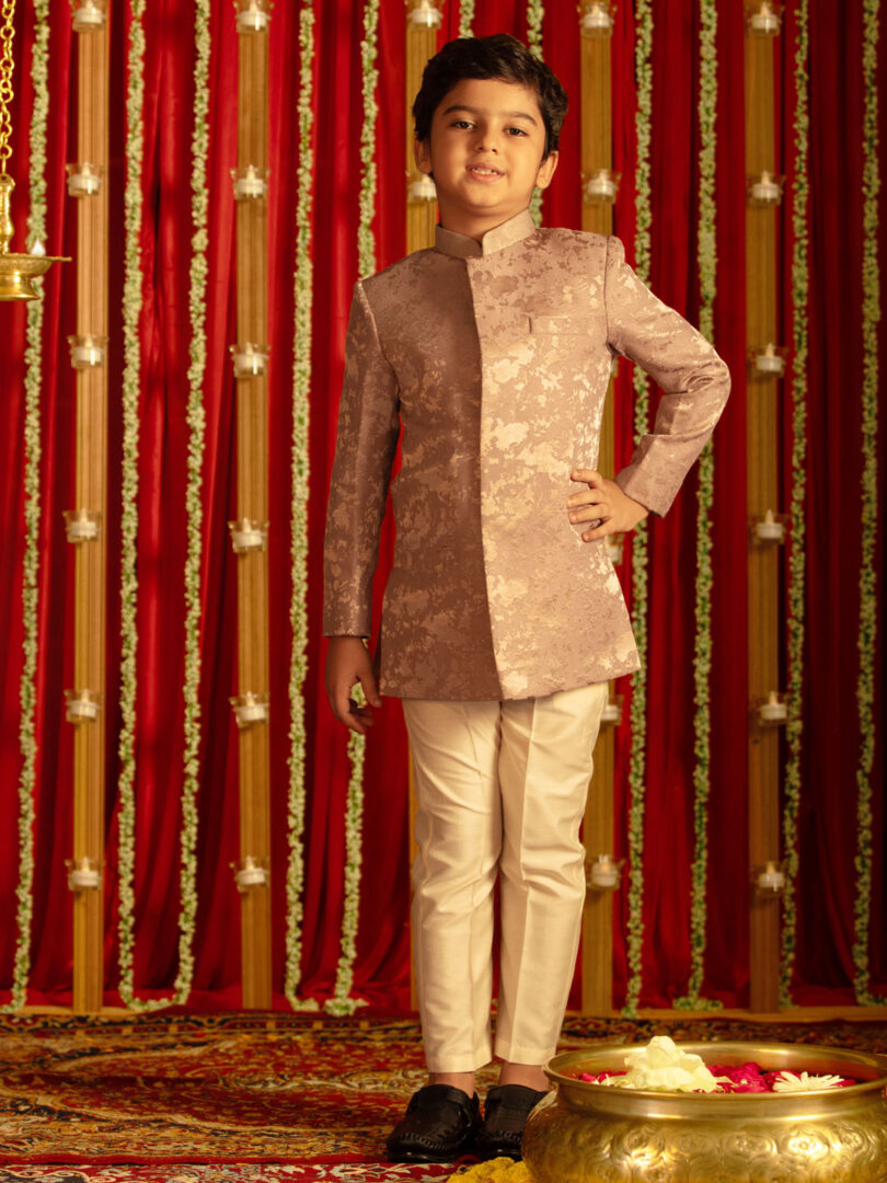 Boys' Pink And Cream Sherwani Set