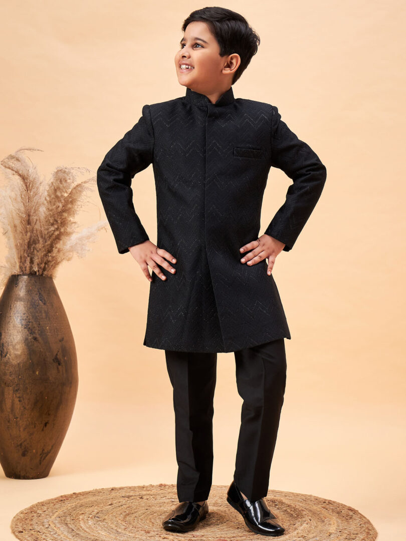 Boys' Black Sherwani Set