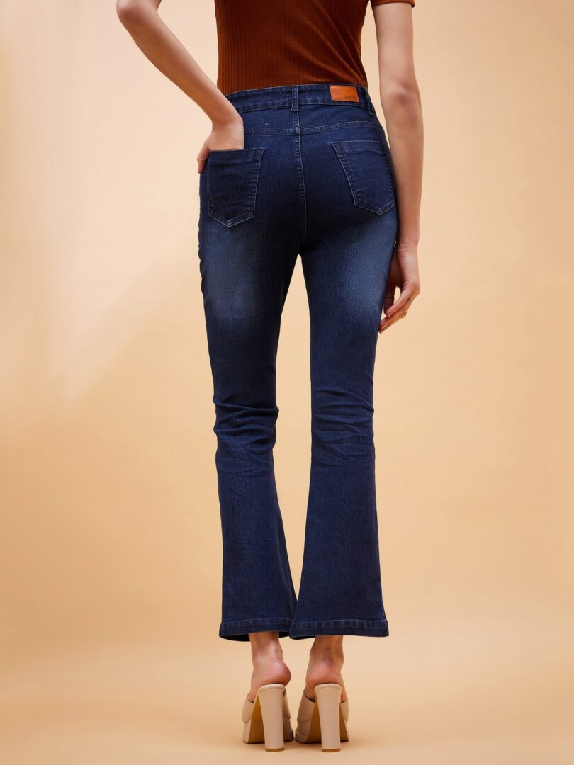 Women Navy Blue Boot Cut Mid Rise Jeans