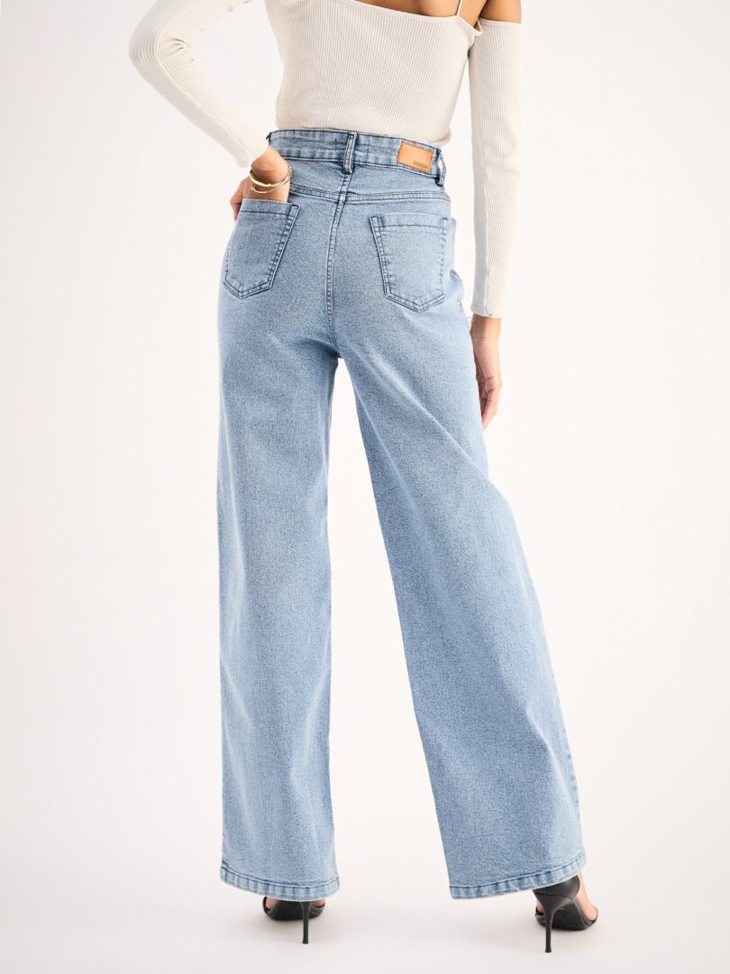 Women Blue High Waist Front Dart Straight Jeans