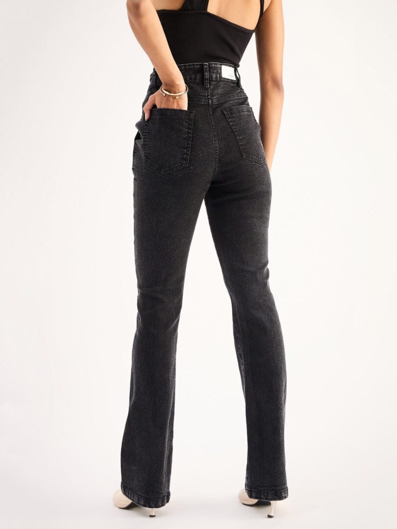 Women Black Mid Rise Boot Cut Jeans