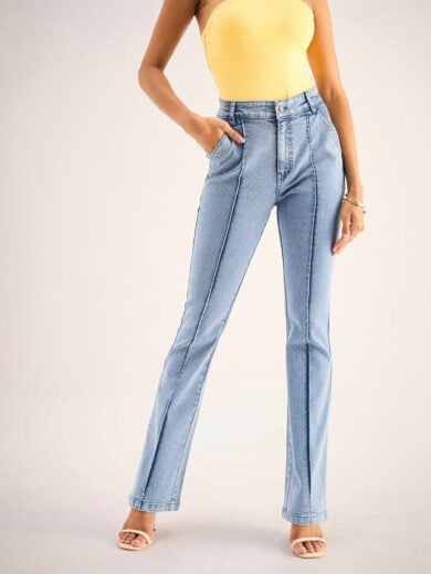Women Ice Blue Mid Rise Boot Cut Jeans