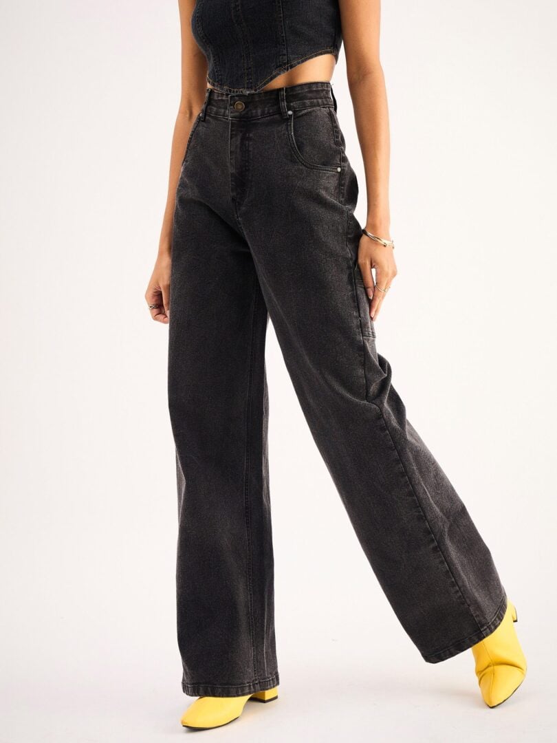 Women Black High Waist Back Pocket Jeans