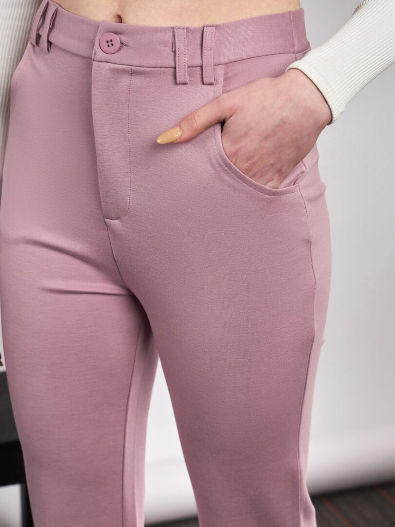 Women Light Pink Knit Bell Bottom Pants