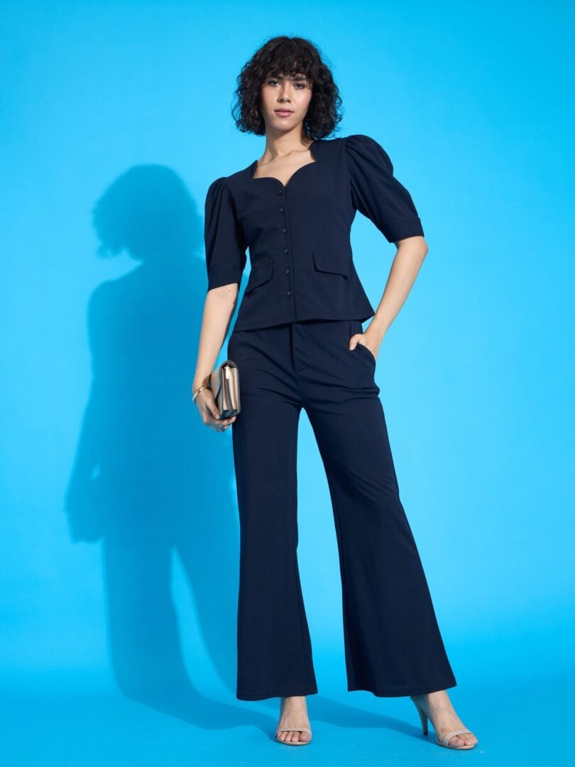 Women Navy Bell Bottom Slim Pants