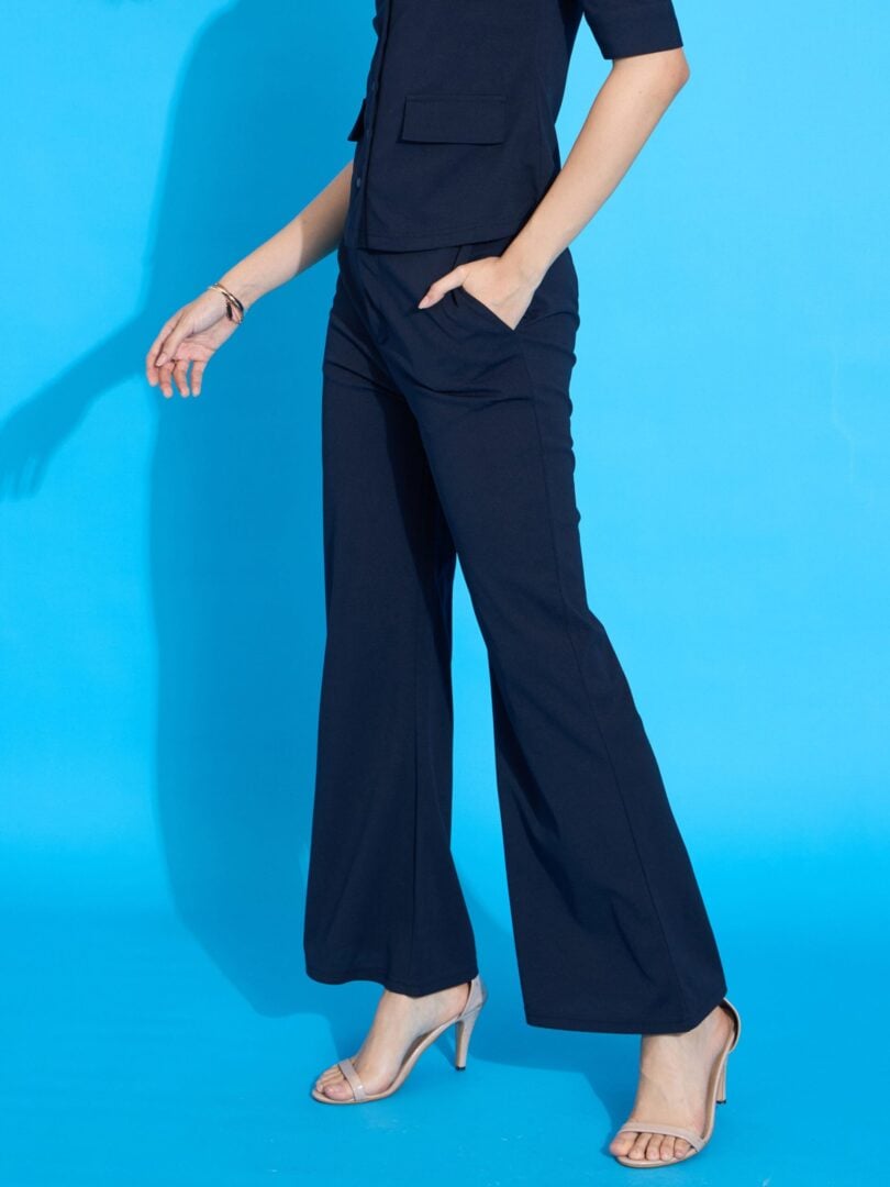 Women Navy Bell Bottom Slim Pants