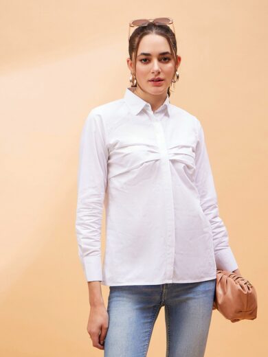 Women White Pleated Detail Shirt