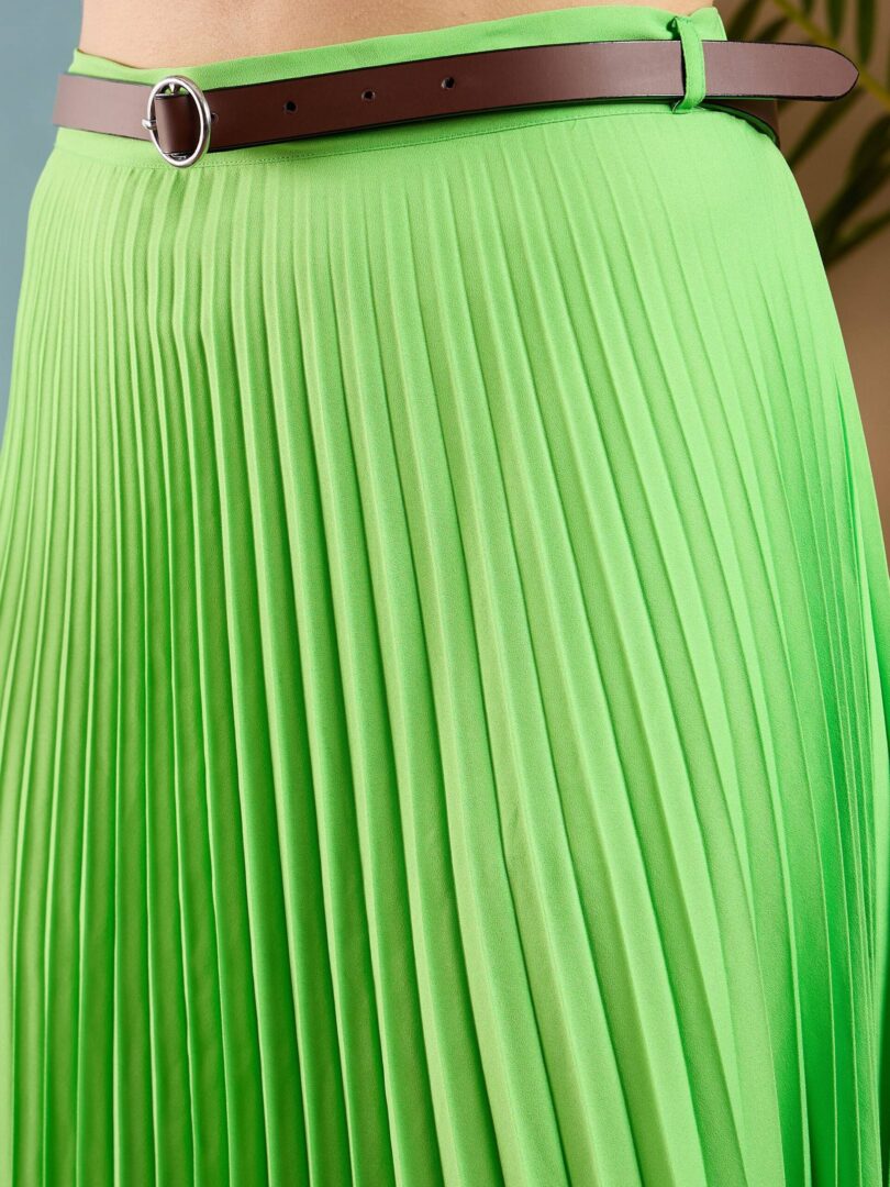 Women Green Accordion Pleated Midi Skirt