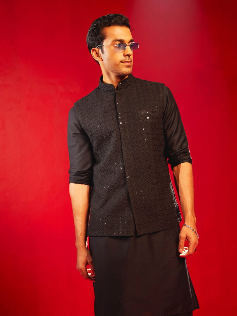 Men's Black Rayon Nehru Jacket