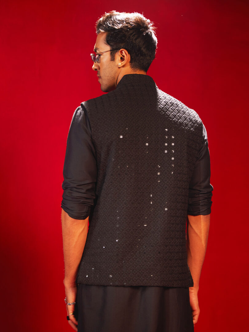 Men's Black Rayon Nehru Jacket