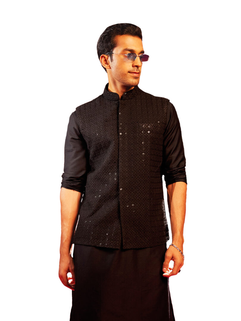 Men's Black Rayon Nehru Jacket