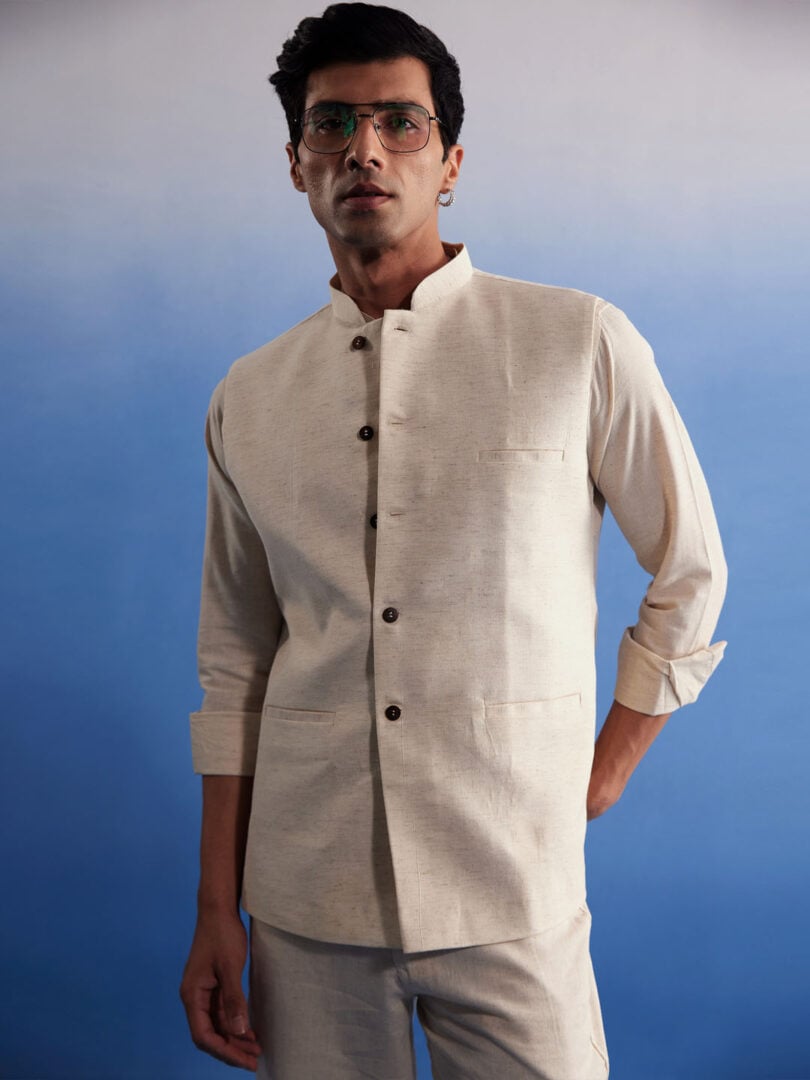 Men's Cream Cotton Nehru Jacket