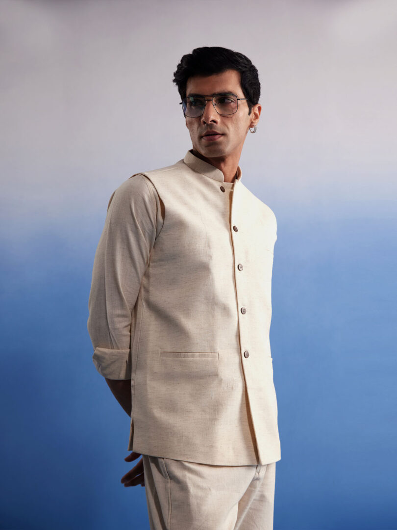 Men's Cream Cotton Nehru Jacket