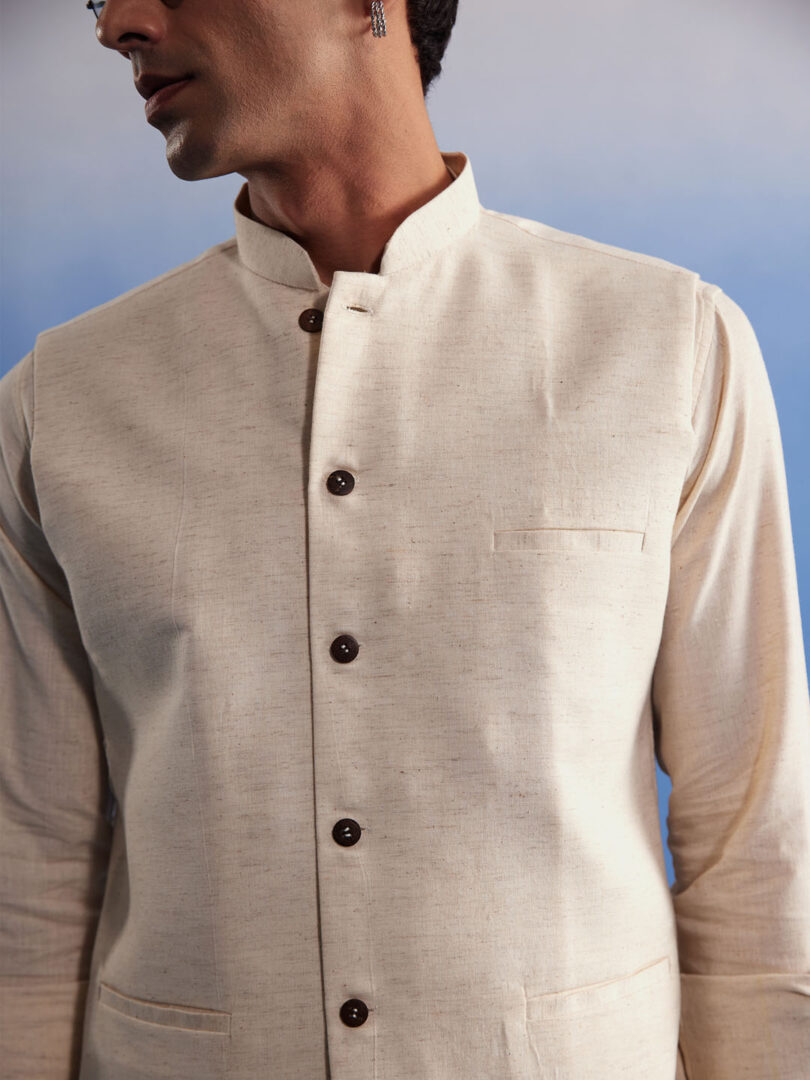 Men's Cream Cotton Nehru Jacket