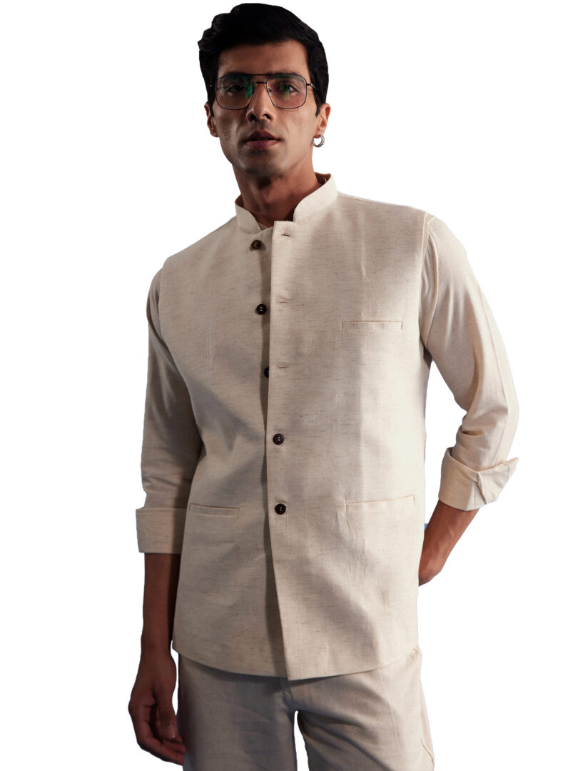 Men's Cream Cotton Nehru Jacket