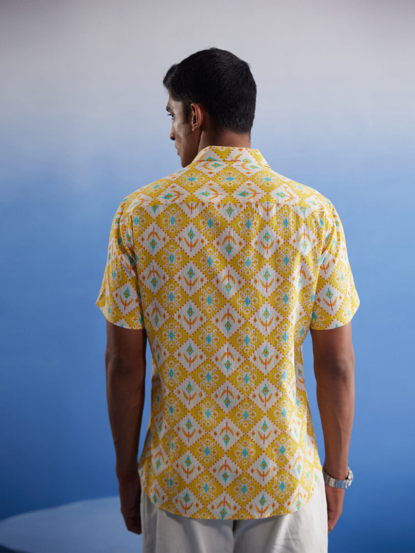 MEN'S YELLOW IKKAT PRINT COTTON SHIRT