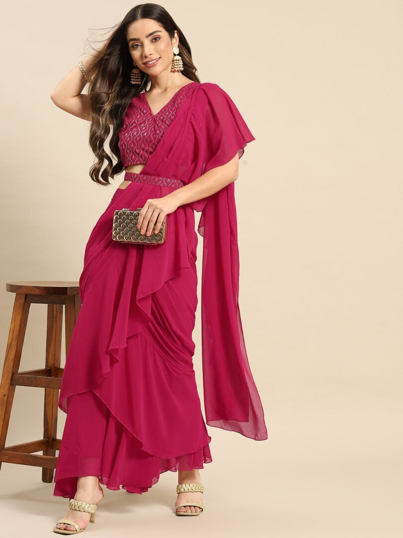 Blouse with prestiched frill gown