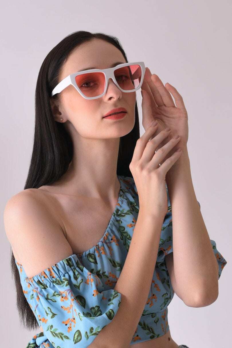 Women Pink Lens White Cateye Sunglasses