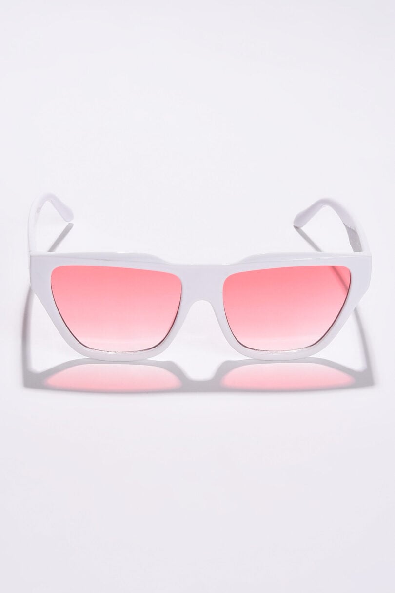 Women Pink Lens White Cateye Sunglasses