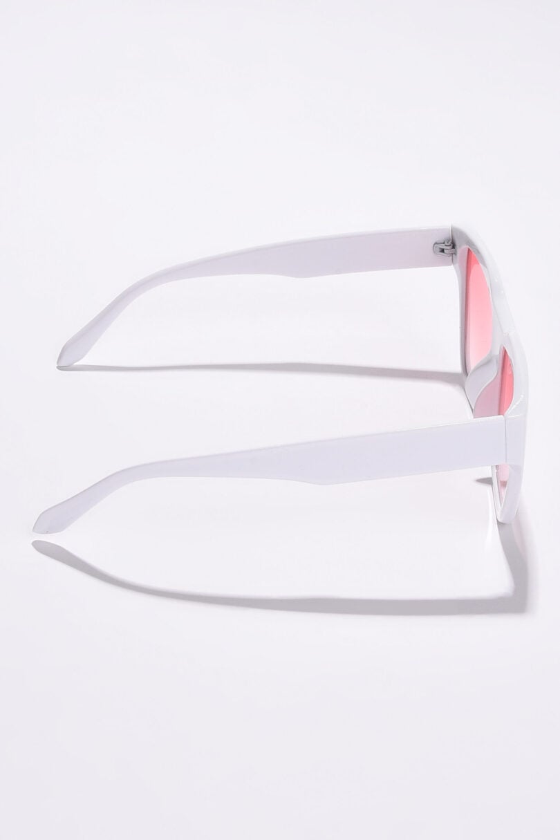 Women Pink Lens White Cateye Sunglasses