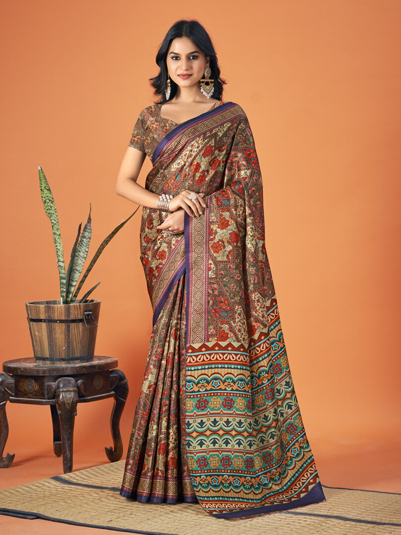 Multi Color Pashmina Digital Print Party Wear  Pashmina Saree