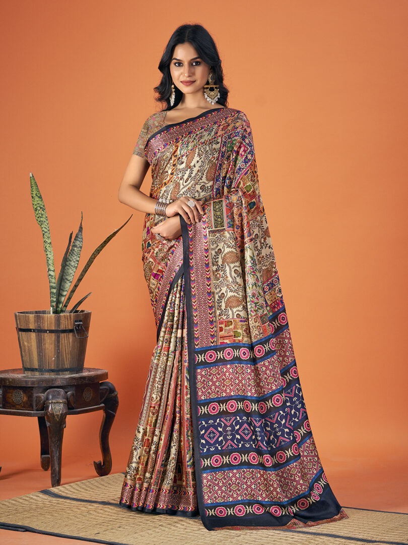 Multi Color Pashmina Digital Print Party Wear  Pashmina Saree