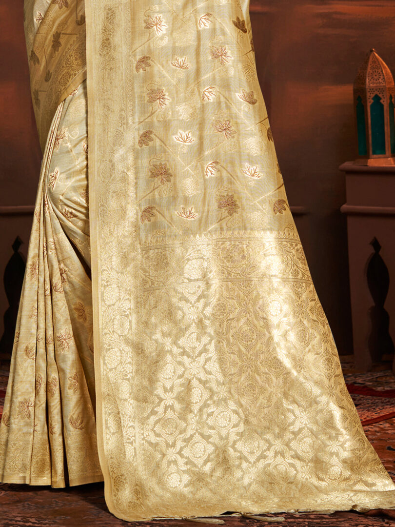 Beige Silk Woven Work Traditional Saree