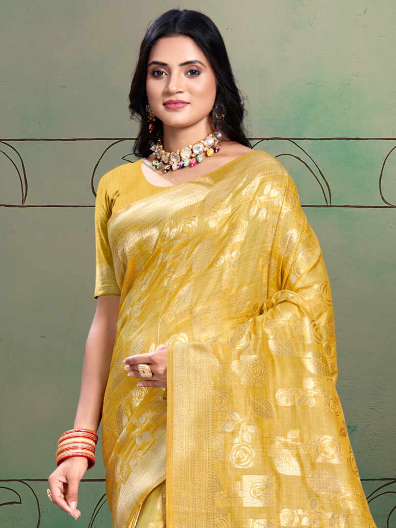 Yellow Silk Woven Work Traditional Saree