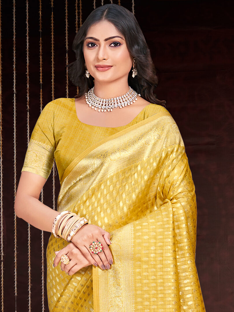 Yellow Silk Woven Work Traditional Saree