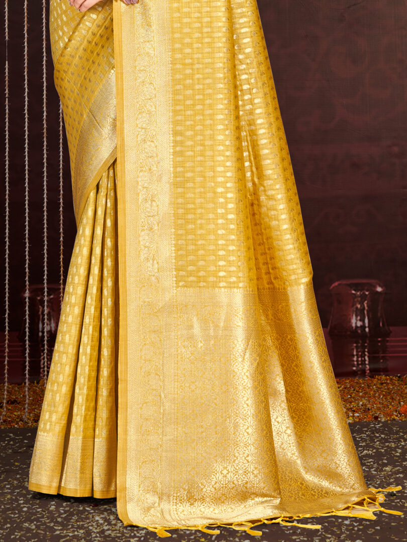 Yellow Silk Woven Work Traditional Saree