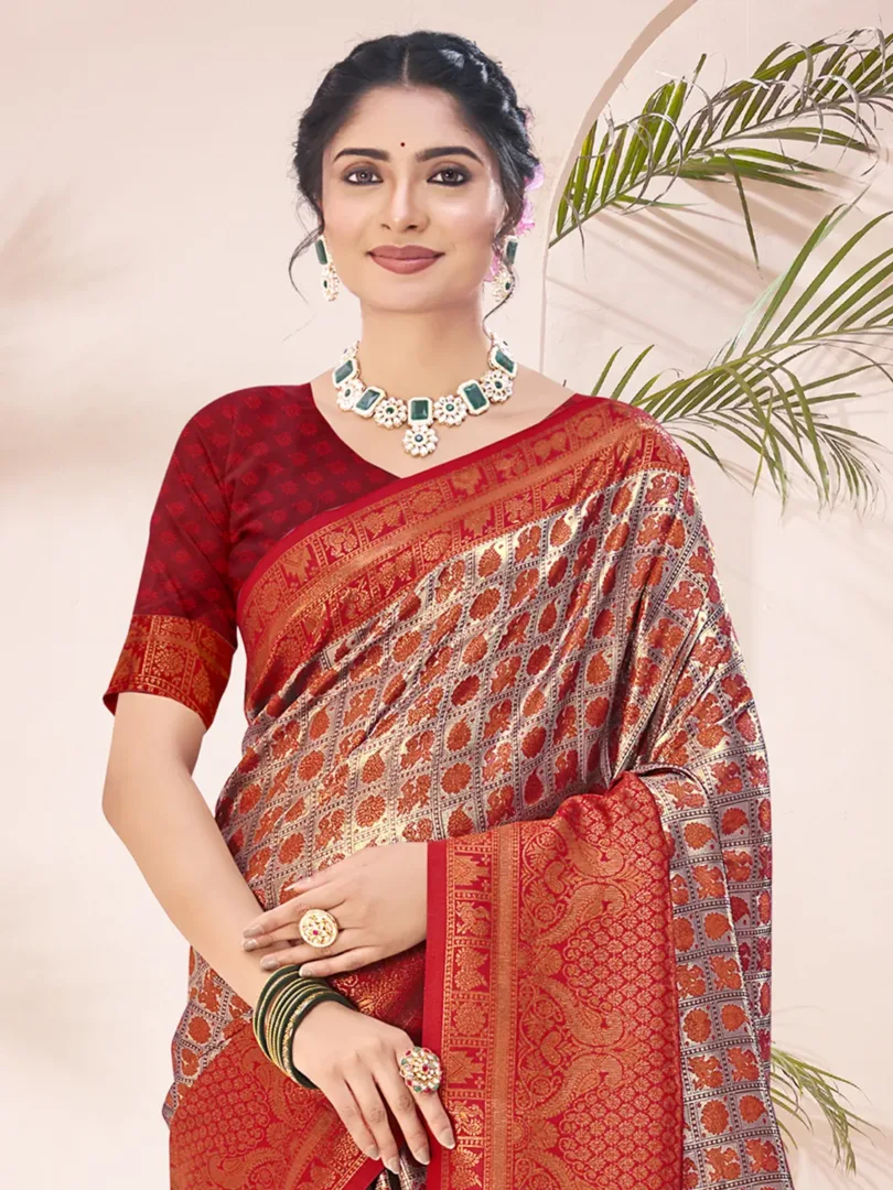 Red Silk Woven Work Festival Saree